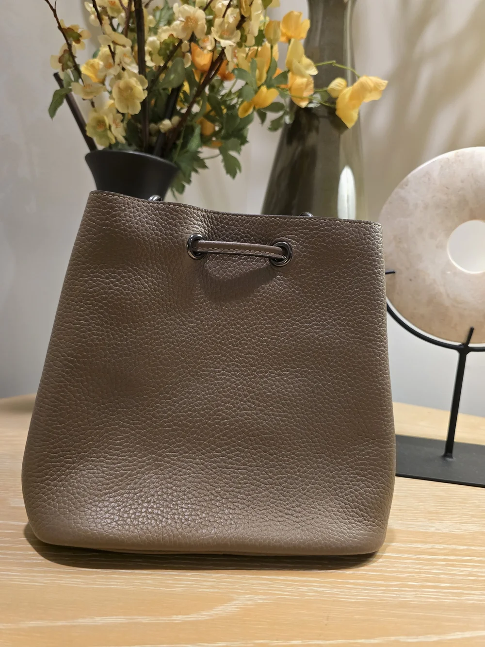 Coach Pebbled Leather Drawstring Bucket Bag - Taupe w/Coach Charm & Wallet